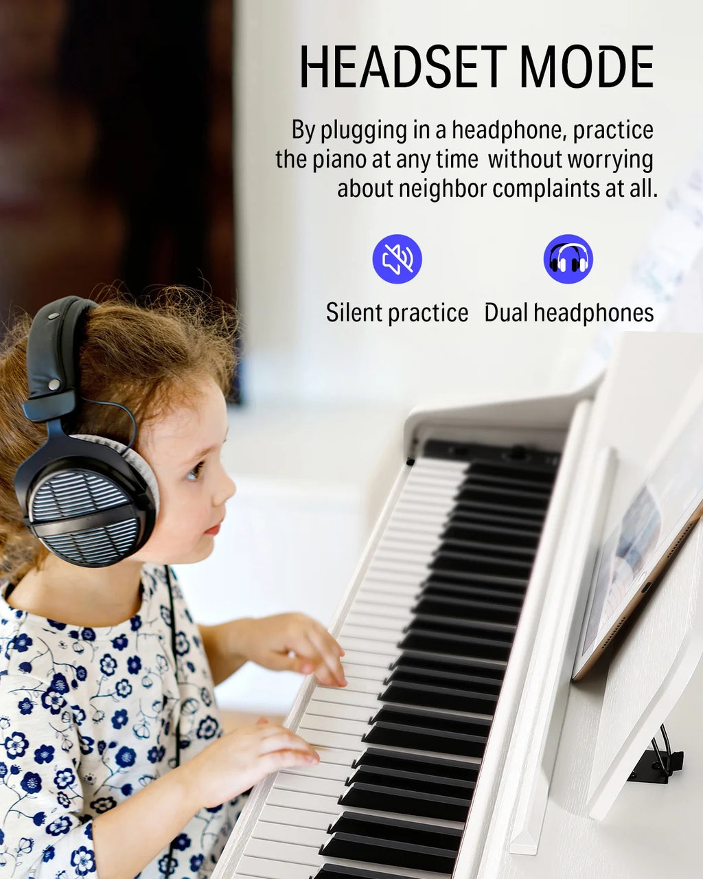 DDP-100 88-Key Weighted Action Digital Piano for Beginner Bundle with Piano Keyboard Stand, Power Adapter, Triple Pedals, MP3 Function, USB-MIDI, 2 Headphone Jacks, White, Melodics Lessons