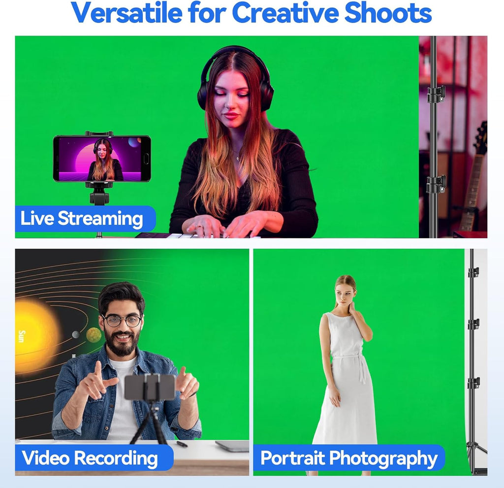 Photo Video Studio 8.5 X 10Ft Green Screen Backdrop Stand Kit, Photography Background Support System with 10 X12Ft 100% Cotton Muslin Chromakey Curtain