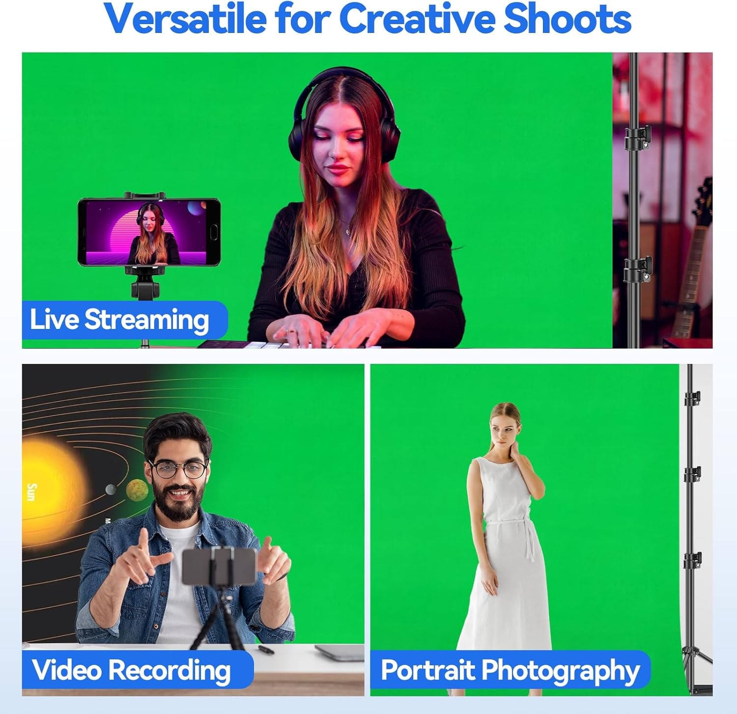 Photo Video Studio 8.5 X 10Ft Green Screen Backdrop Stand Kit, Photography Background Support System with 10 X12Ft 100% Cotton Muslin Chromakey Curtain