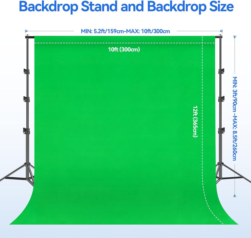 Photo Video Studio 8.5 X 10Ft Green Screen Backdrop Stand Kit, Photography Background Support System with 10 X12Ft 100% Cotton Muslin Chromakey Curtain