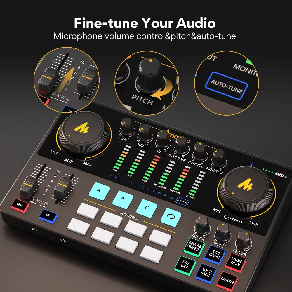 caster AME2A Sound Card Set with XLR Microphone Audio Interface Podcasting for Youtube DJ Live Streaming Phone Computer PC