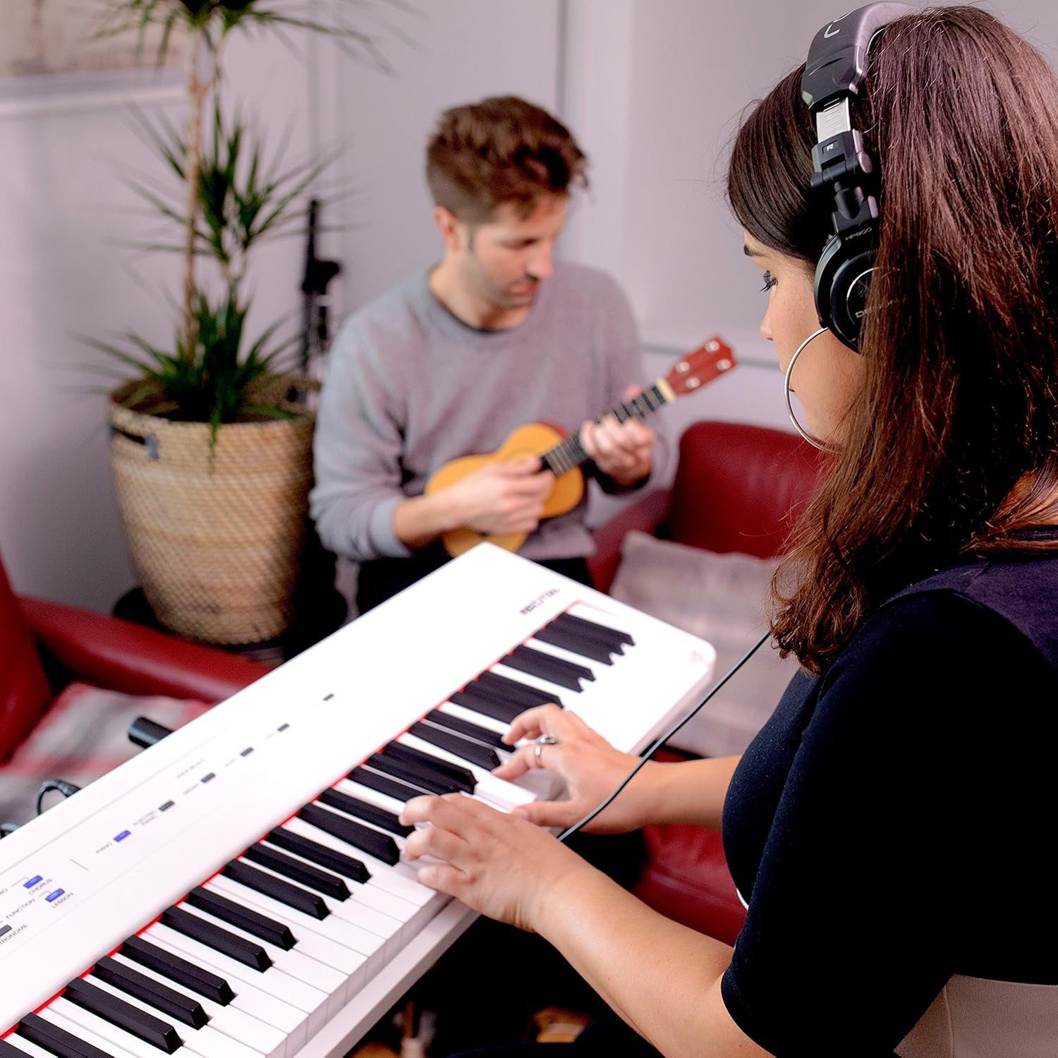 Recital White - 88 Key Digital Piano Keyboard with Semi-Weighted Keys, 2X20W Speakers, 5 Voices, Split, Layer and Lesson Mode, FX and Piano Lessons