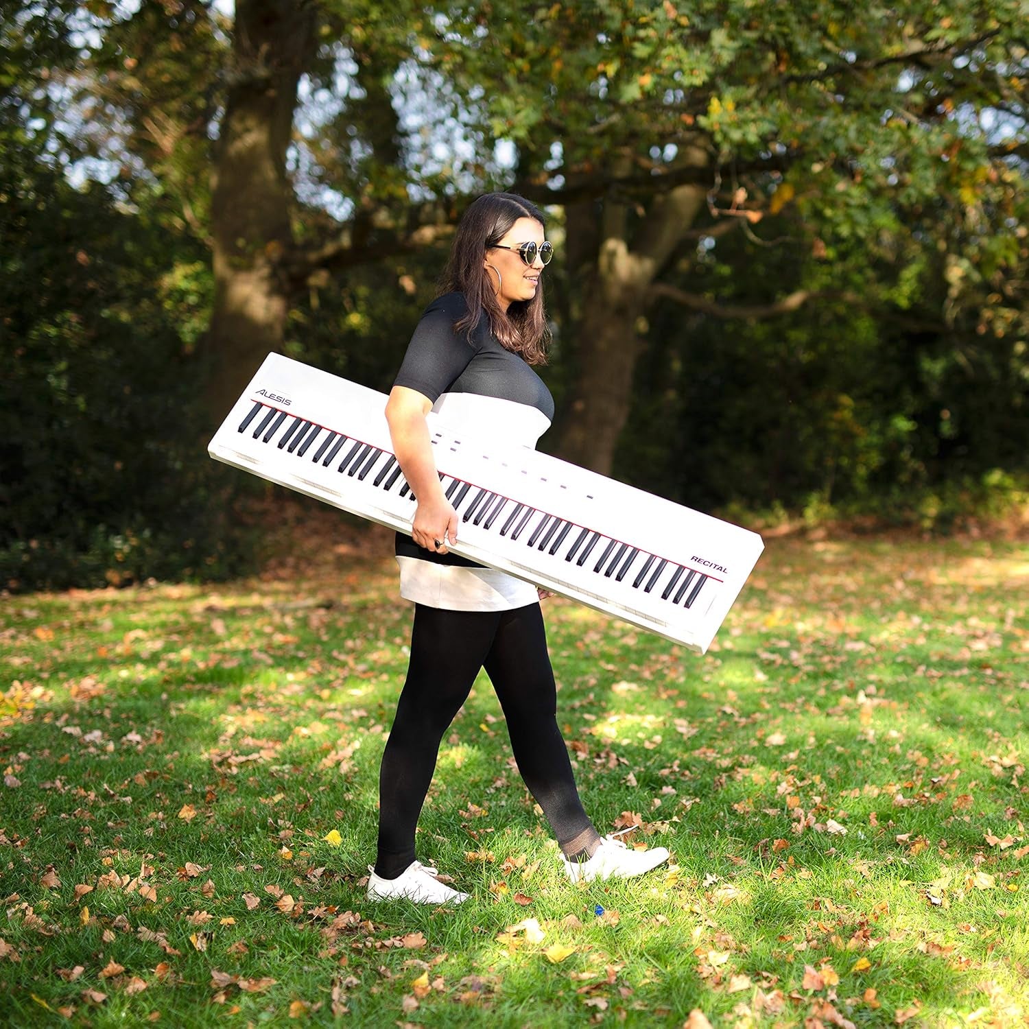 Recital White - 88 Key Digital Piano Keyboard with Semi-Weighted Keys, 2X20W Speakers, 5 Voices, Split, Layer and Lesson Mode, FX and Piano Lessons