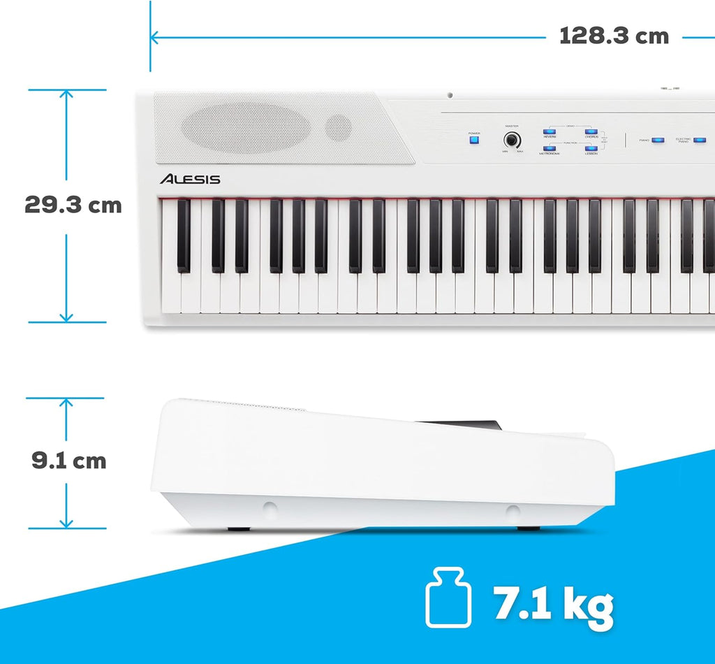 Recital White - 88 Key Digital Piano Keyboard with Semi-Weighted Keys, 2X20W Speakers, 5 Voices, Split, Layer and Lesson Mode, FX and Piano Lessons
