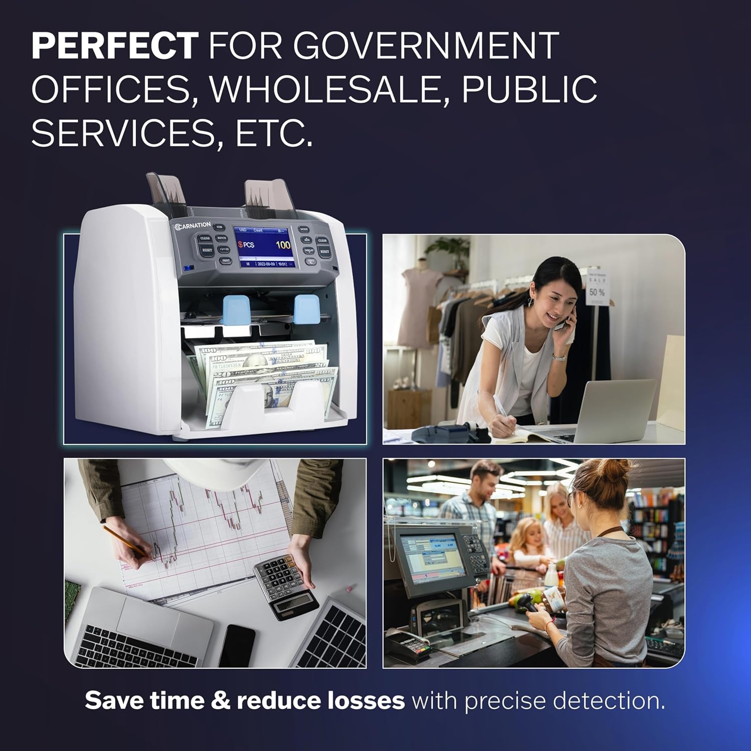 Multi-Currency Bill Counter and Sorter with Counterfeit Detection - Money Counter Machine with MG, IR, MT, UV & CIS Image Recognition