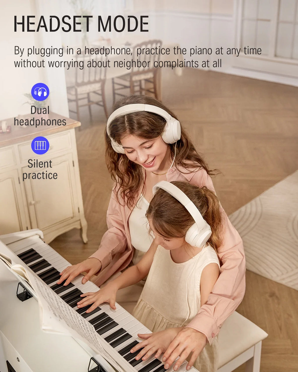 DDP-100 88-Key Weighted Action Digital Piano for Beginner Bundle with Piano Keyboard Stand, Power Adapter, Triple Pedals, MP3 Function, USB-MIDI, 2 Headphone Jacks, White, Melodics Lessons