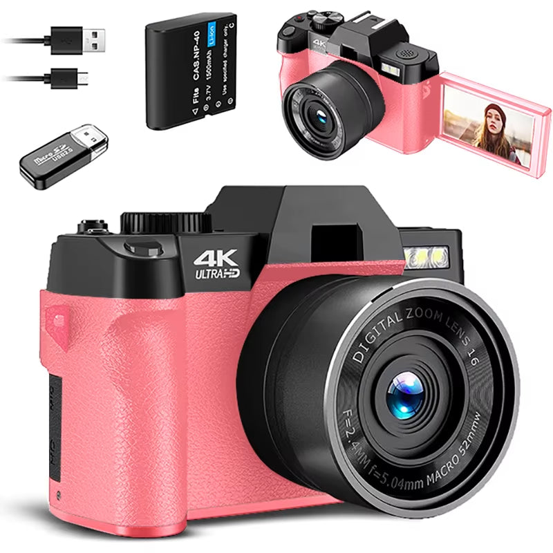 Macro Lens 4K Pink Digital Camera Flip Screen Selfie Camera 48MP Youtube Vlog WIFI Network Camera 16X Digital Zoom