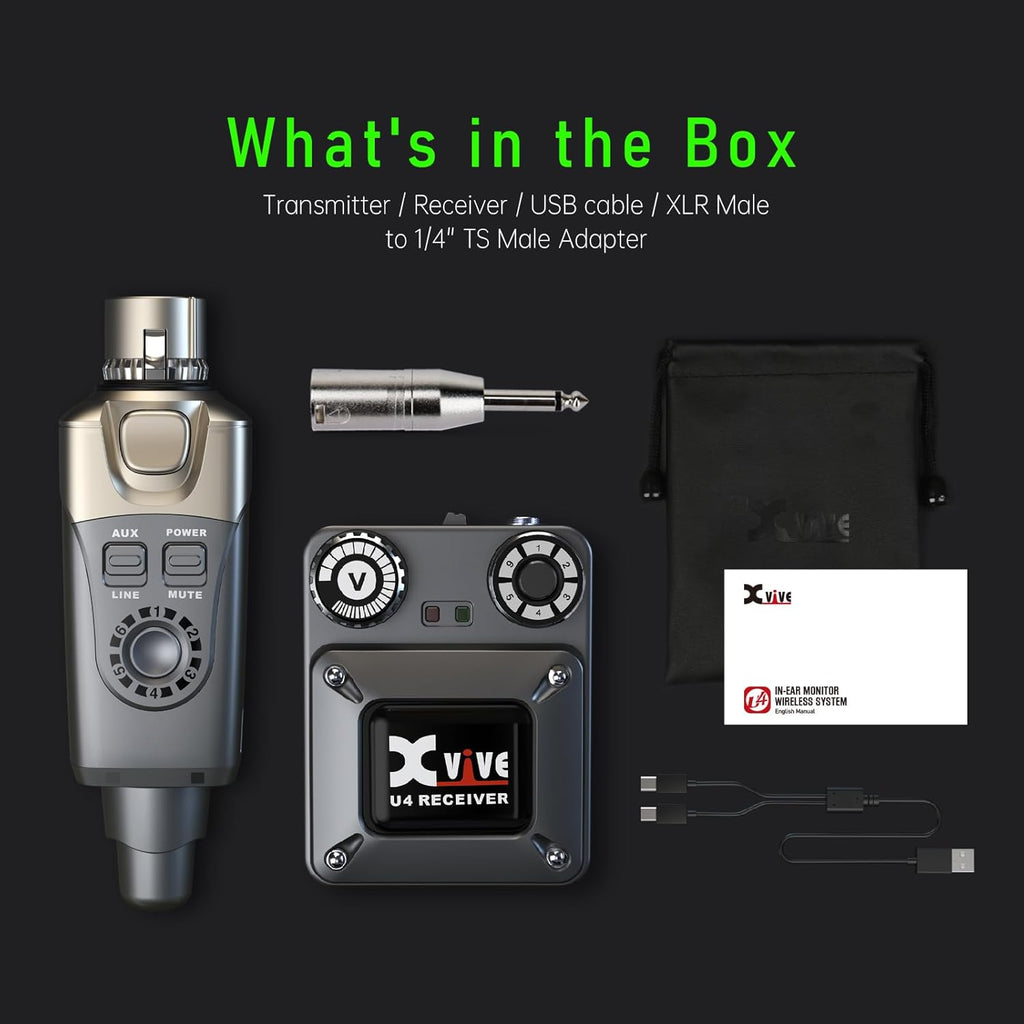 U4 Wireless In-Ear Monitor System Professional IEM System Transmitter and Beltpack Receiver for Studio, Band Rehearsal,Live Performance (U4)