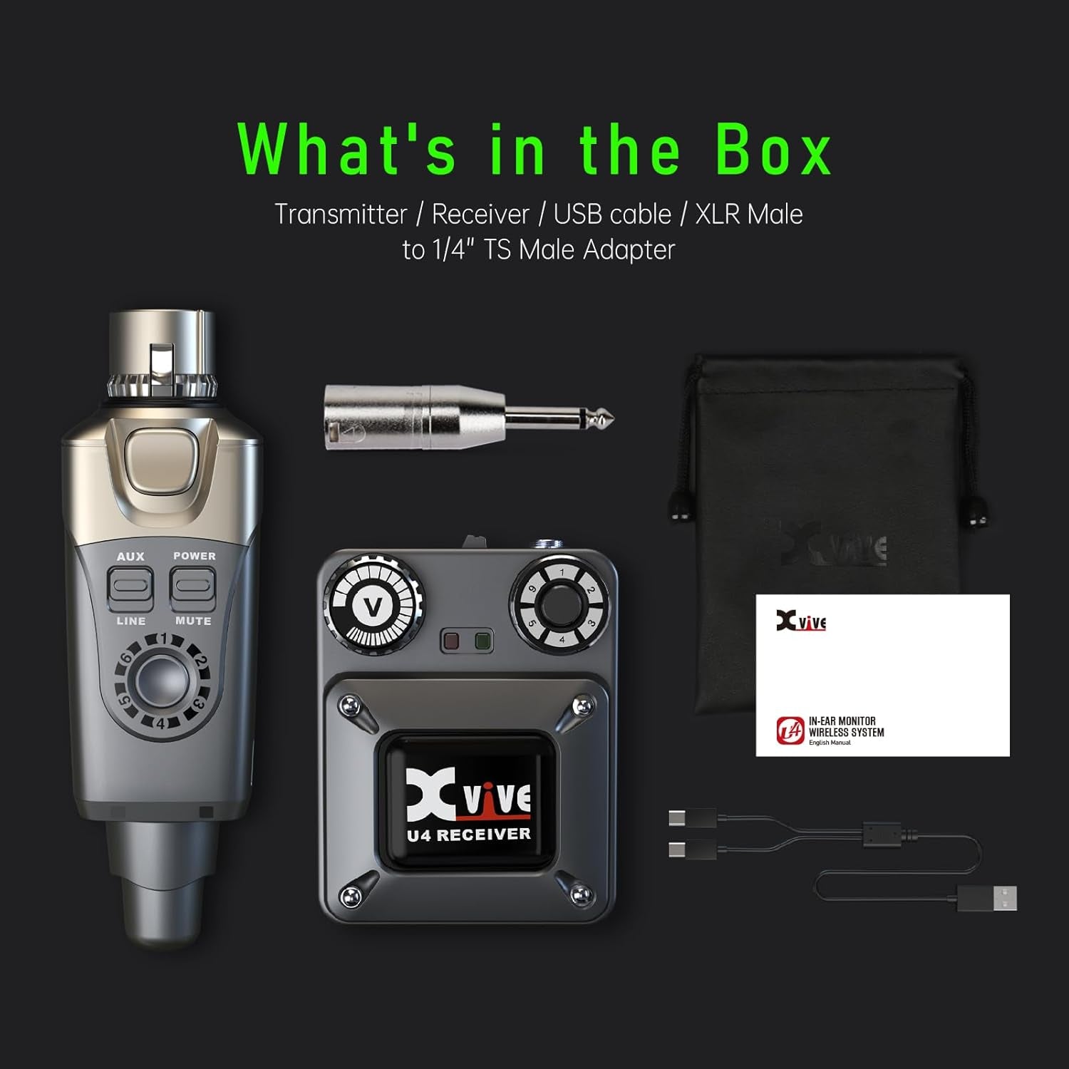 U4 Wireless In-Ear Monitor System Professional IEM System Transmitter and Beltpack Receiver for Studio, Band Rehearsal,Live Performance (U4)