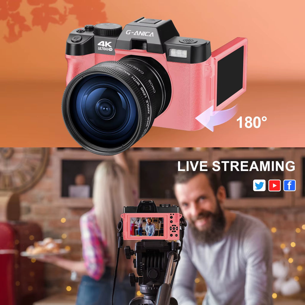 Macro Lens 4K Pink Digital Camera Flip Screen Selfie Camera 48MP Youtube Vlog WIFI Network Camera 16X Digital Zoom
