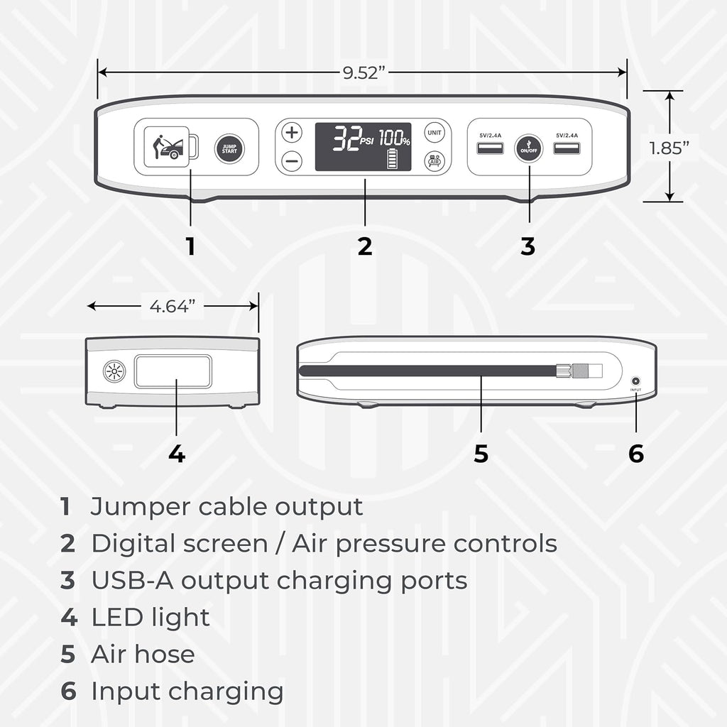 Bolt Air 58830 Portable Car Battery Jump Starter | 100 PSI Air Compressor, 58.8Wh USB Power Bank, Emergency Floodlight & Charger, Jumps Cars Suvs & Trucks, Inflates Tires, TSA Approved — Black