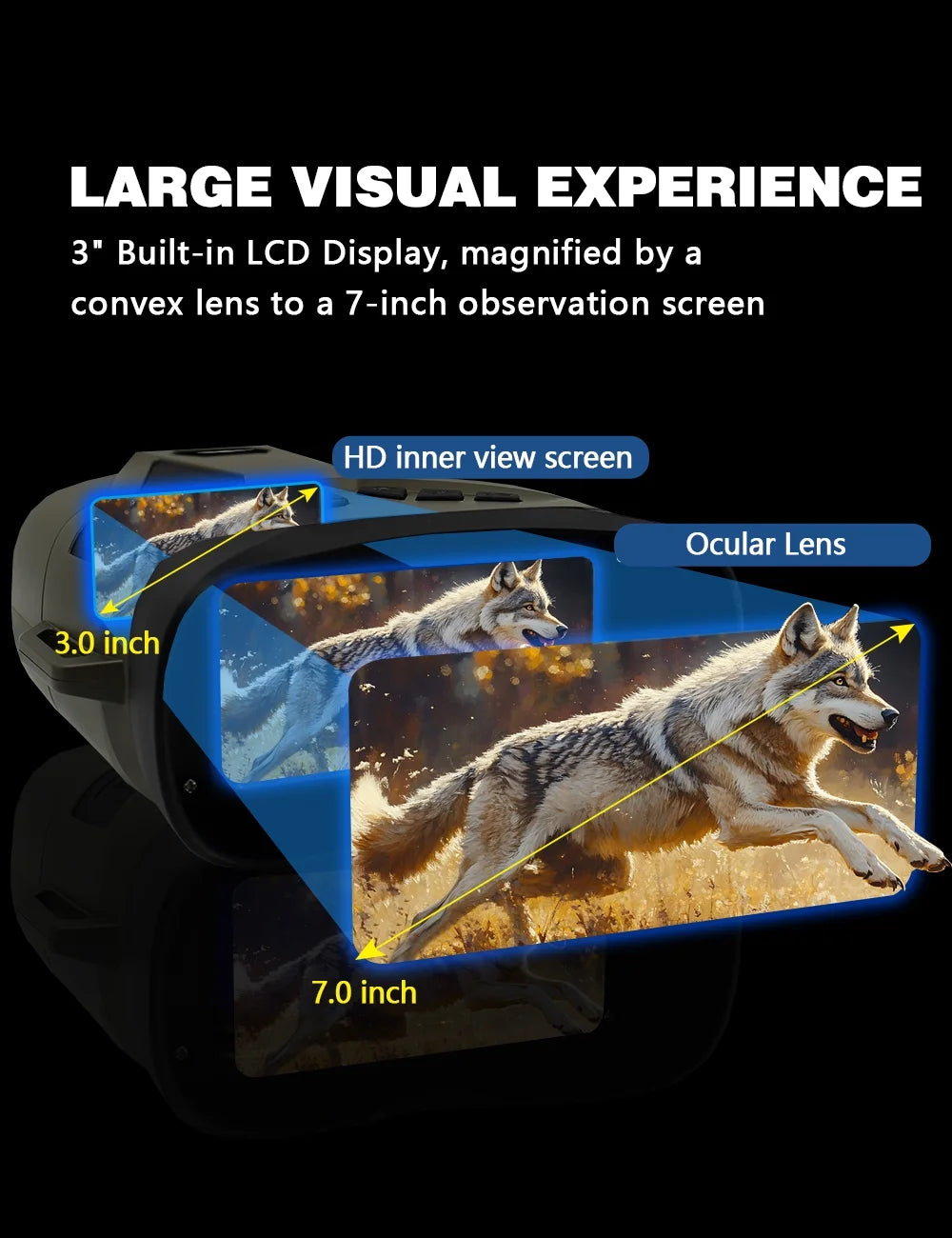 8X Night Vision Binoculars, 4K Infrared Night Vision Goggles with 3" IPS Screen, 984Ft/300Mm Night Vision and Day Range, 4000Mah Rechargeable Battery, 32GB