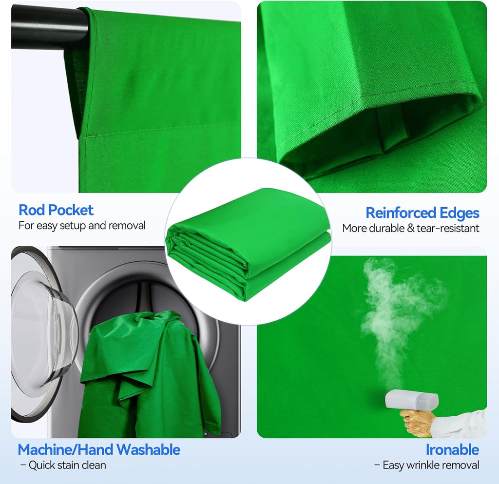 Photo Video Studio 8.5 X 10Ft Green Screen Backdrop Stand Kit, Photography Background Support System with 10 X12Ft 100% Cotton Muslin Chromakey Curtain