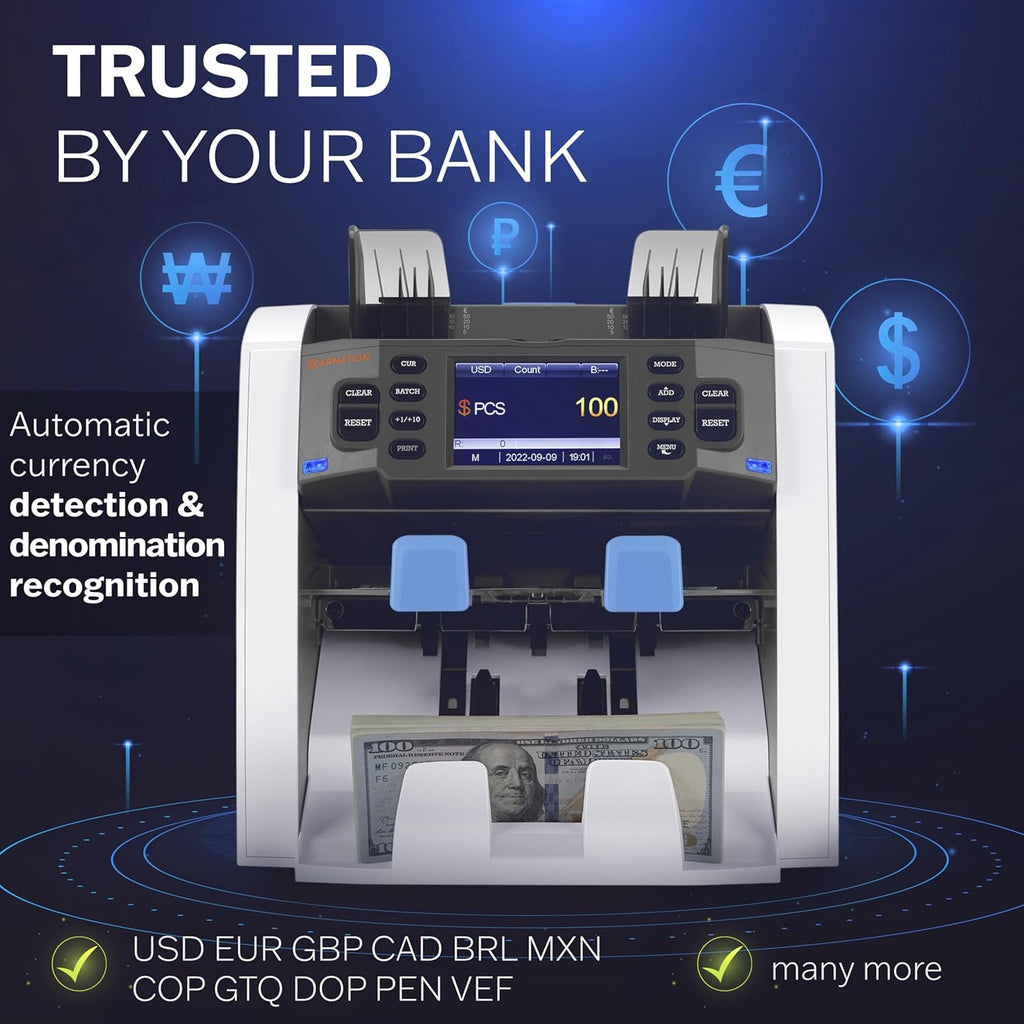 Multi-Currency Bill Counter and Sorter with Counterfeit Detection - Money Counter Machine with MG, IR, MT, UV & CIS Image Recognition