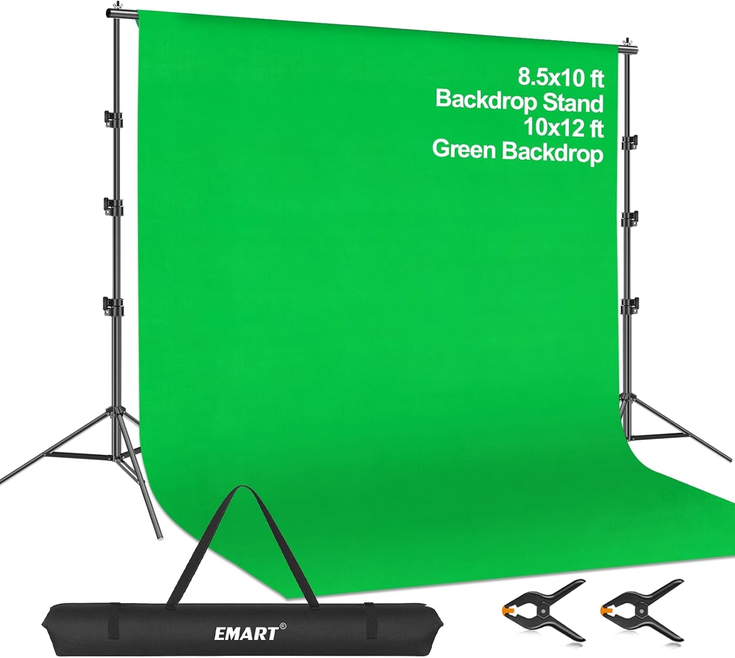 Photo Video Studio 8.5 X 10Ft Green Screen Backdrop Stand Kit, Photography Background Support System with 10 X12Ft 100% Cotton Muslin Chromakey Curtain