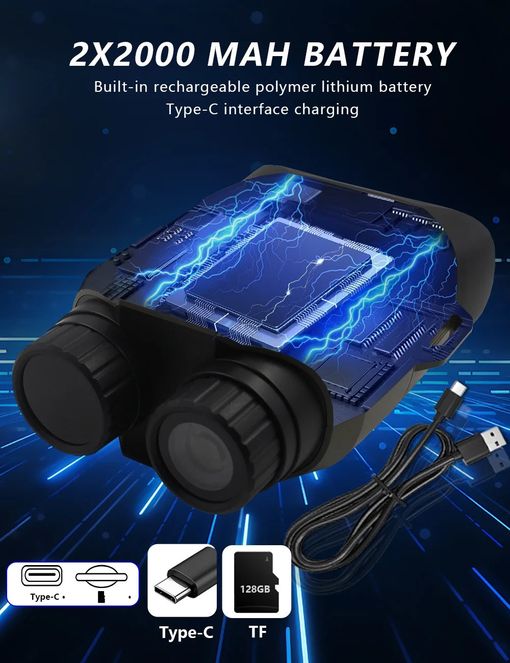 8X Night Vision Binoculars, 4K Infrared Night Vision Goggles with 3" IPS Screen, 984Ft/300Mm Night Vision and Day Range, 4000Mah Rechargeable Battery, 32GB