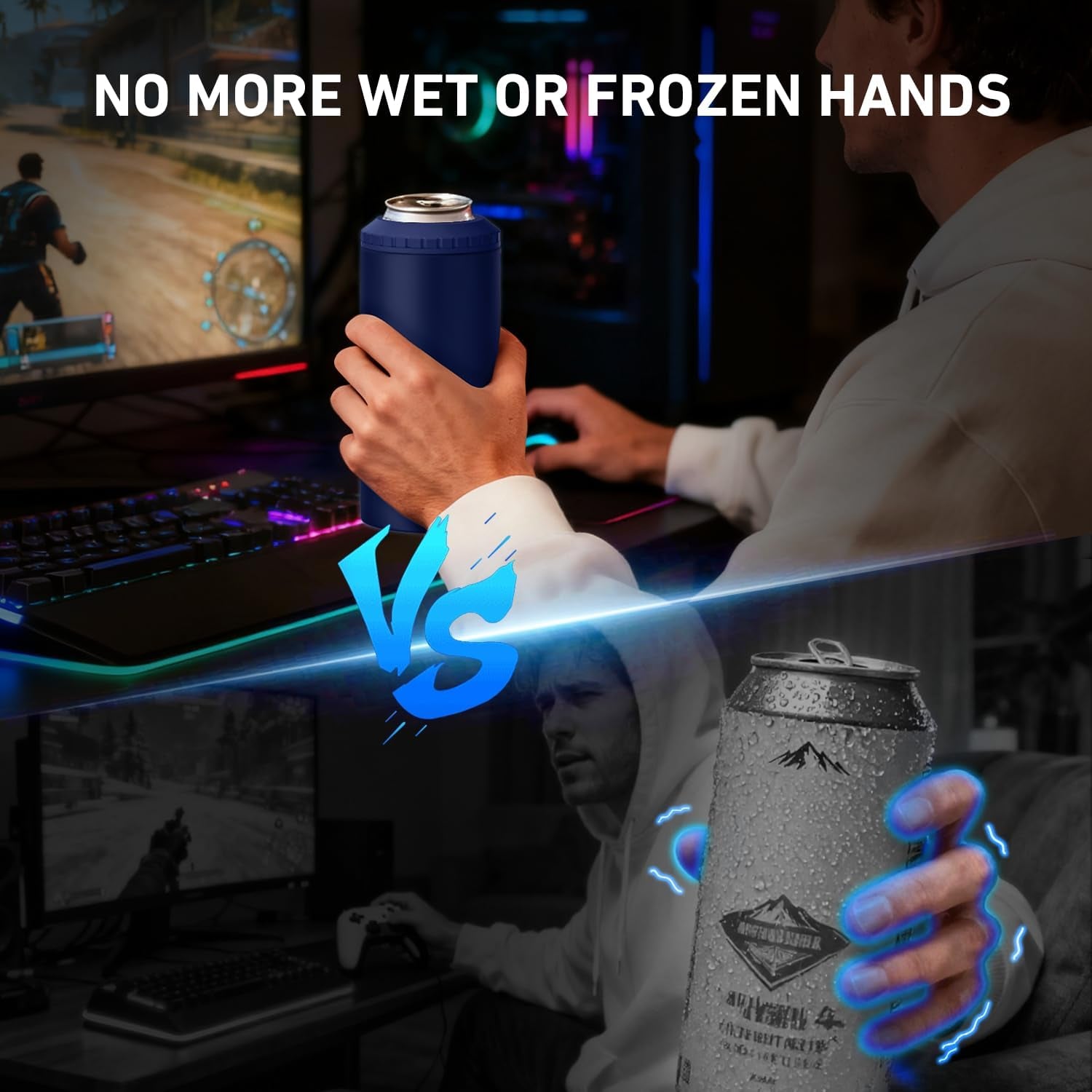 3 in 1 Slim Can Cooler for 12 OZ Skinny Can, Regular Can & Beer Bottle - Keep Cold for 6 Hours - Double Walled Insulated Stainless Steel Vacuum Beverage Can Insulator (Navy Blue)