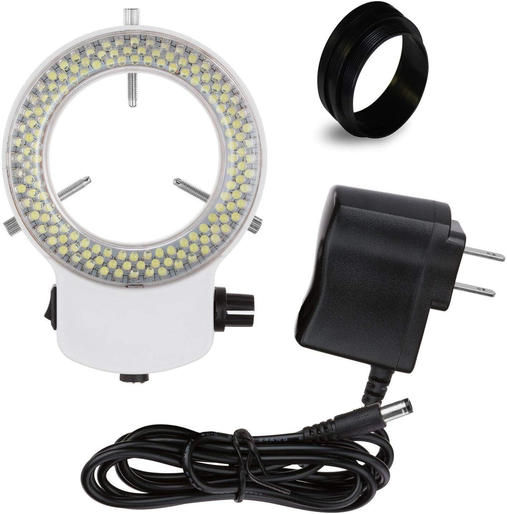 PA-1FX-IFR09W Trinocular Zoom Stereo Microscope | 10X Widefield Eyepiece | 0.7X—4.5X Zoom Range, 3.5X—45X Magnification Range, 0.5X Barlow Lens | Pillar Stand | 144-LED Ring Light