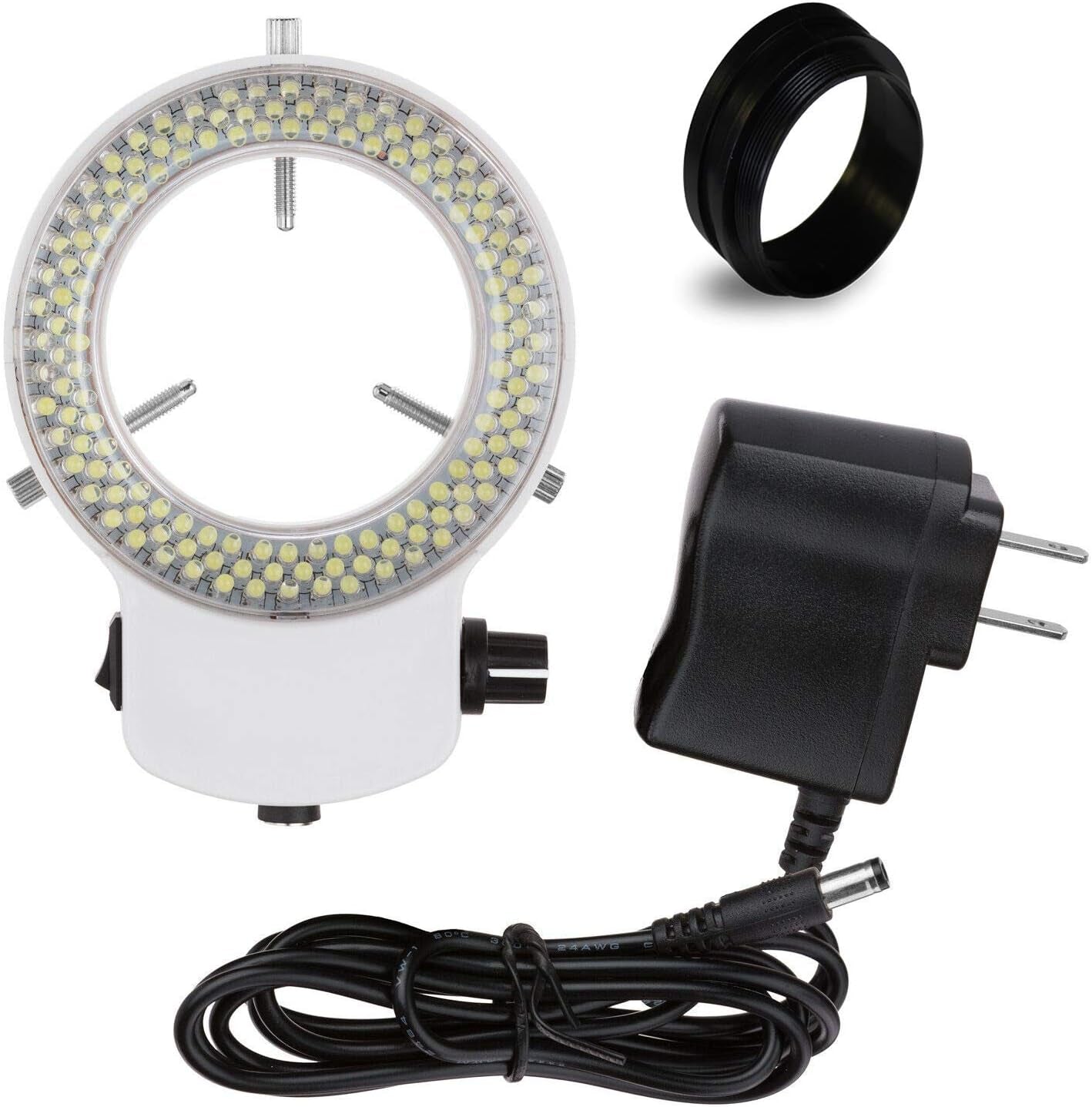 PA-1FX-IFR09W Trinocular Zoom Stereo Microscope | 10X Widefield Eyepiece | 0.7X—4.5X Zoom Range, 3.5X—45X Magnification Range, 0.5X Barlow Lens | Pillar Stand | 144-LED Ring Light