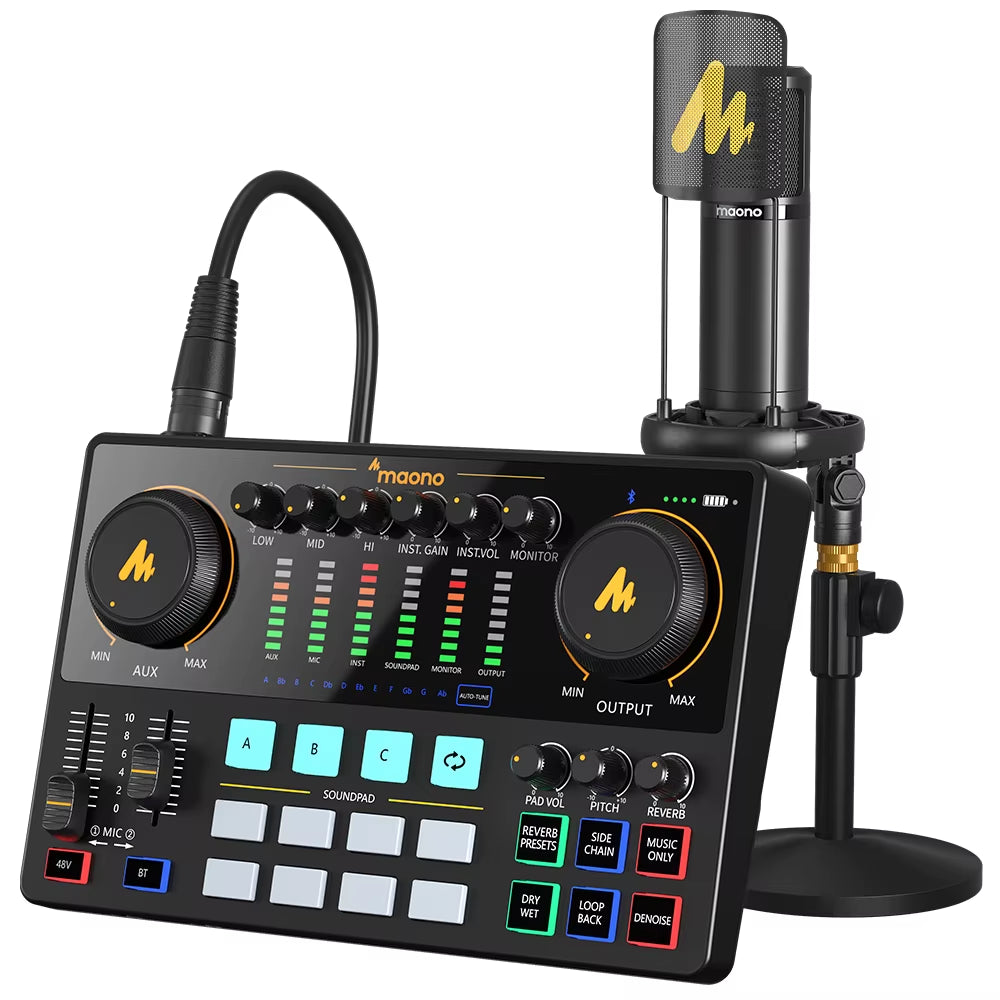 caster AME2A Sound Card Set with XLR Microphone Audio Interface Podcasting for Youtube DJ Live Streaming Phone Computer PC